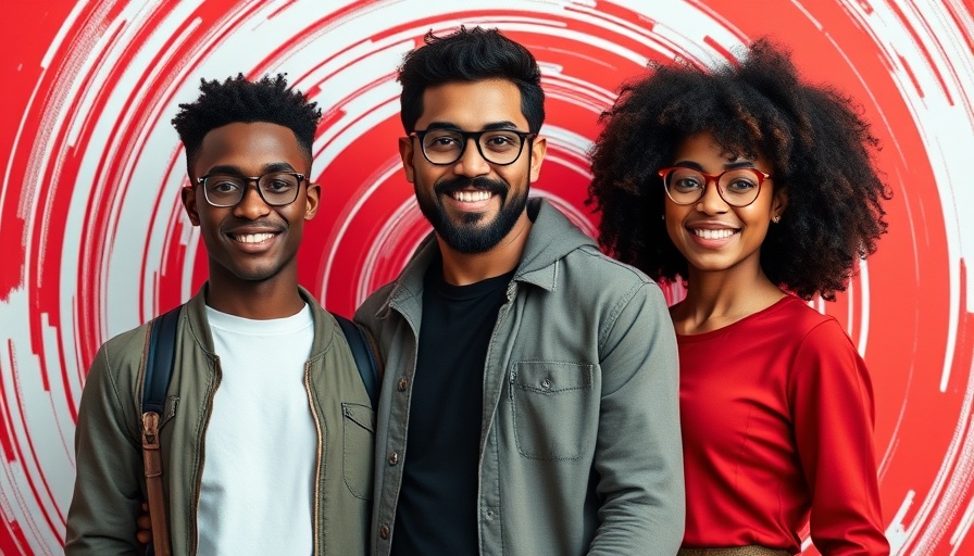 Diverse group portrait with a vibrant concentric circle background promoting women's health.