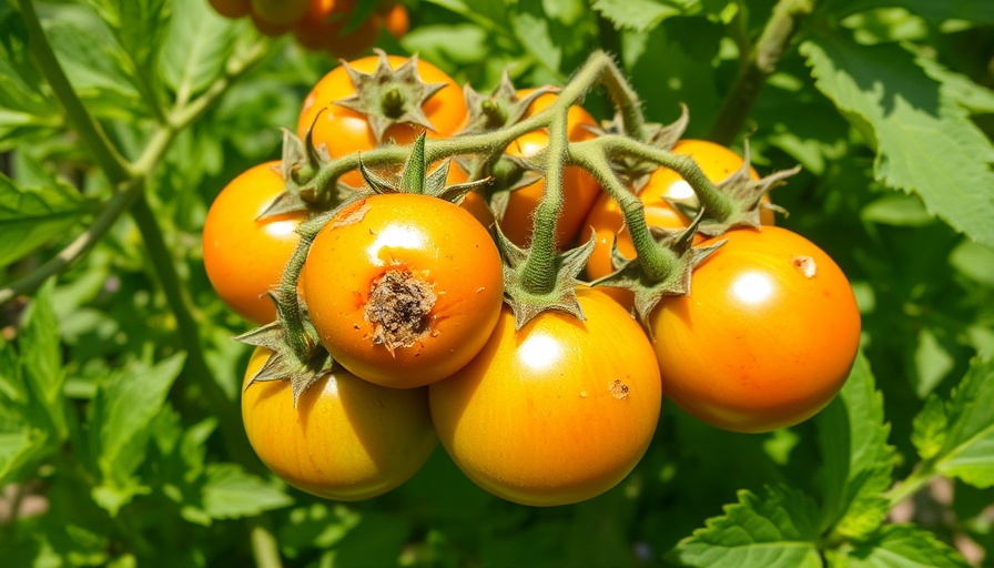 Unripe tomatoes with russet mite damage in sunlit garden.