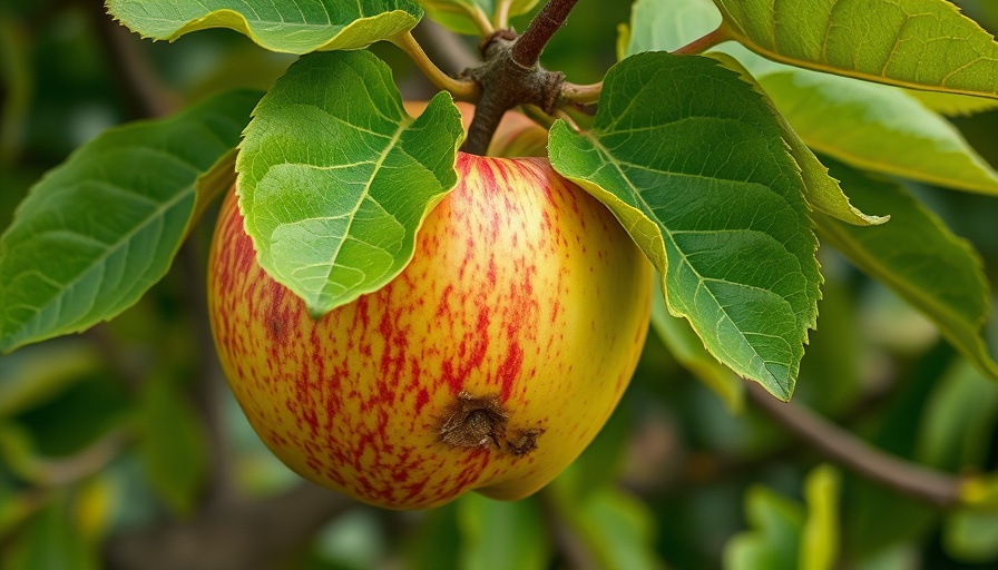 Diseased apple on tree, close-up, photorealistic.