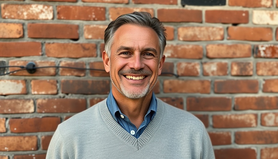Confident smiling man in gray sweater, senior care solutions Muskegon.