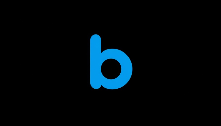 Bold blue 'b' logo on black background, corporate branding.