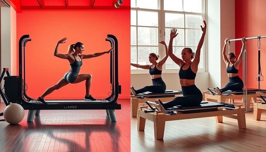 Lagree vs Pilates workouts comparison showing different exercises.