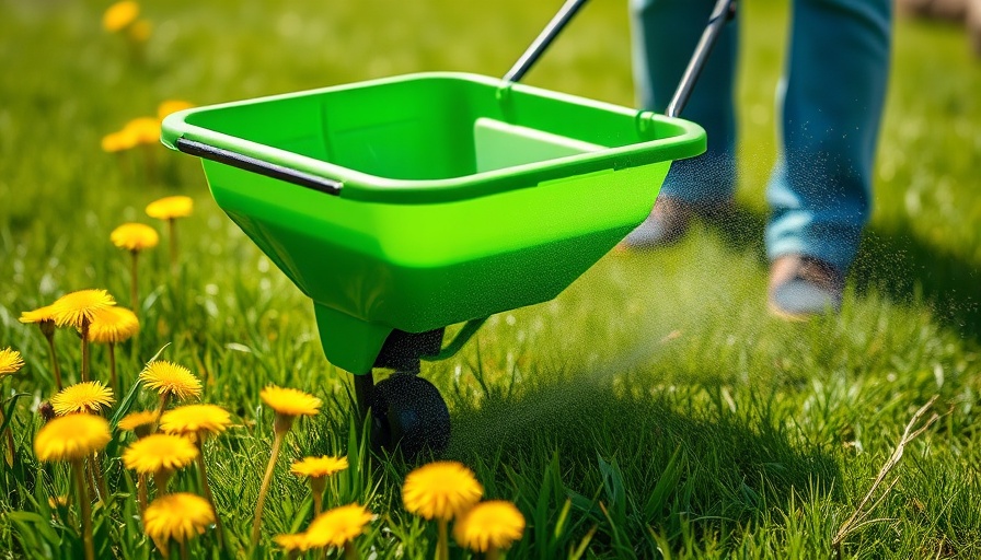 Best time for lawn fertilization in a lush garden with spreader.