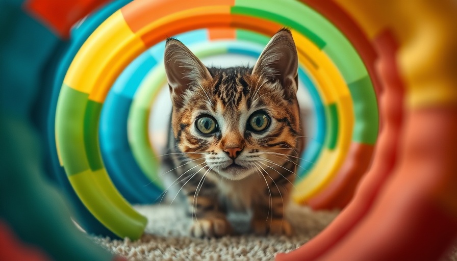 Cat peeks through tunnel showcasing adopting pets' health benefits for seniors Muskegon.