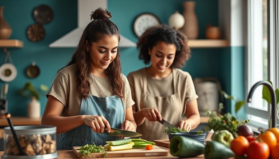 Women preparing healthy meal in kitchen, potential benefits for Alzheimer's disease.