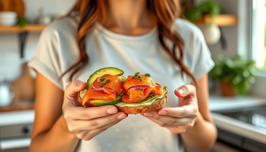 Healthy toast with avocado and salmon, Omega-3 rich.