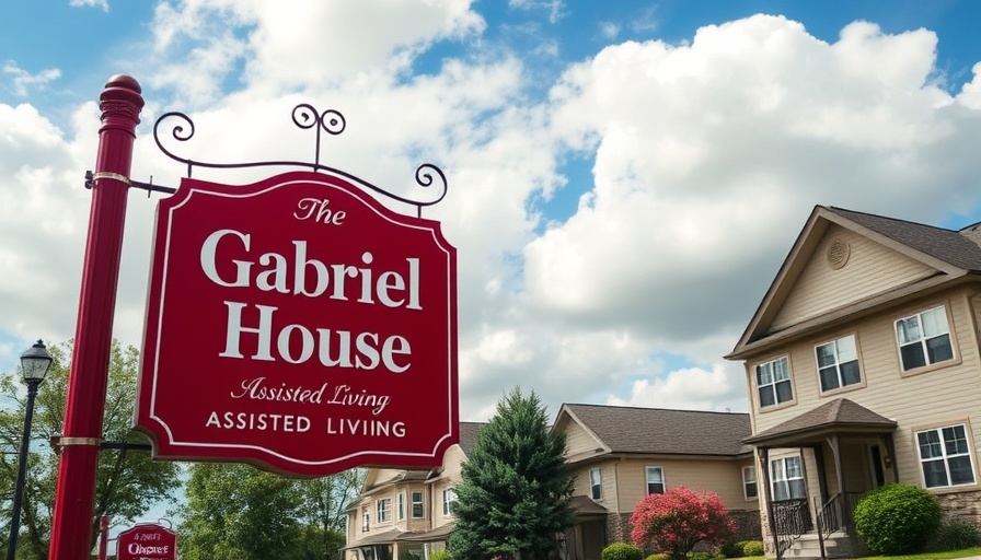 Assisted living sign at Gabriel House in suburban setting.