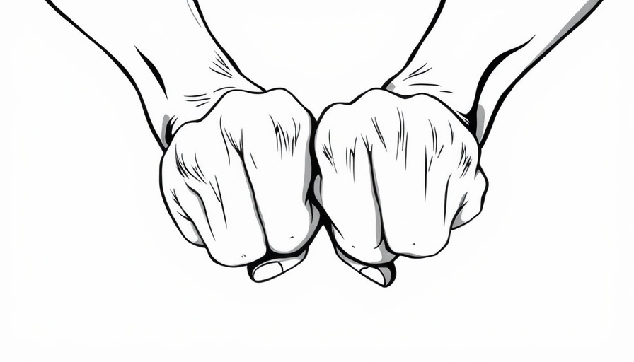 Stylized clasped fists, unity and martial virtues for mental health.