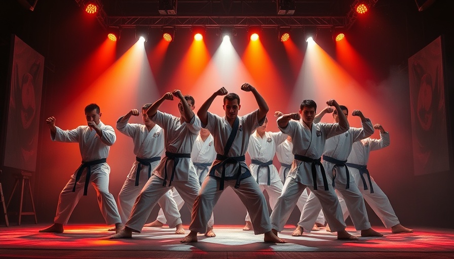 Martial artists embodying Chinese spirit of fighting invaders in dramatic stage performance.