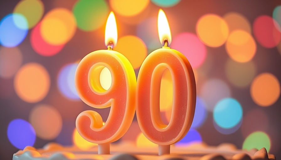 Two burning 90 candles with colorful background lights.