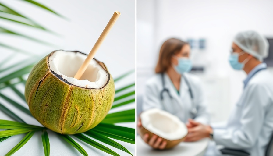 Juxtaposed coconut water and kidney health consultation image, highlighting risks.