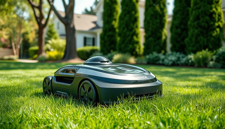 Automatic lawn mower at work in a Shelby MI garden.