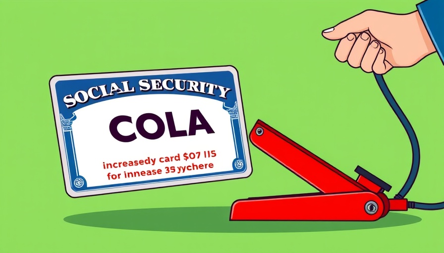 Cartoon of Social Security card lifted by car jack, symbolizing COLA increase.