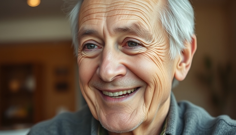 Close-up of a smiling older man in a cozy indoor environment, relevant to senior living solutions in Muskegon.