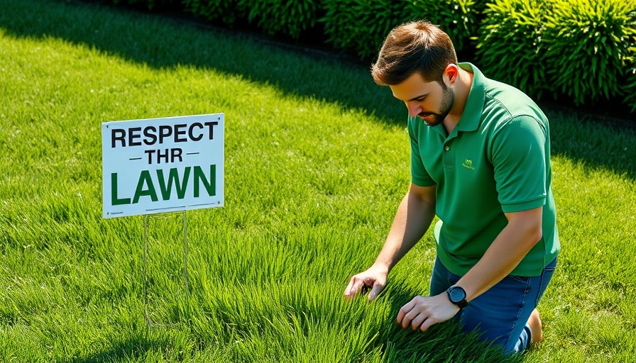 Lawn care professional examining grass for fertilization and weed control services.