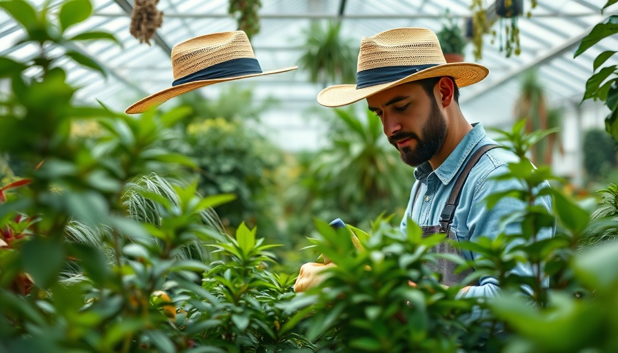 Gardener protecting garden crops from pests inside a greenhouse.