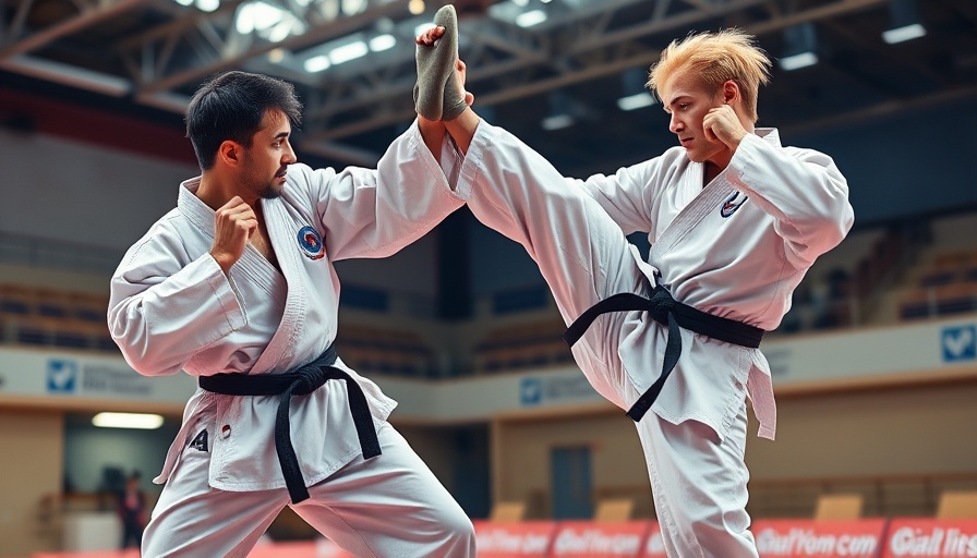 Karate competitors demonstrating skills indoors, near Gurnee.