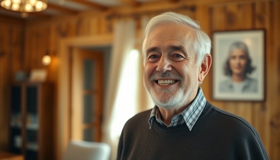 Smiling older man in a wood-paneled room.