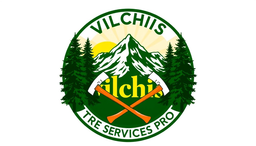 Vilchis Tree Services logo with pine trees and sunrise.