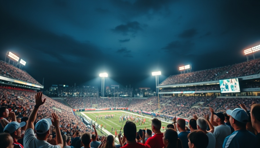 Football game at night promoting autism community inclusion in sports.