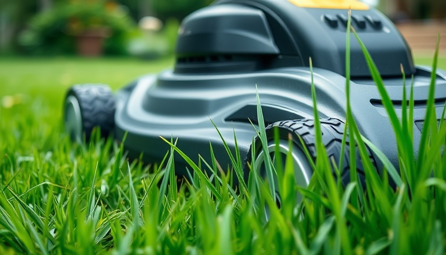 Close-up of electric lawn mower on lush grass highlighting benefits.