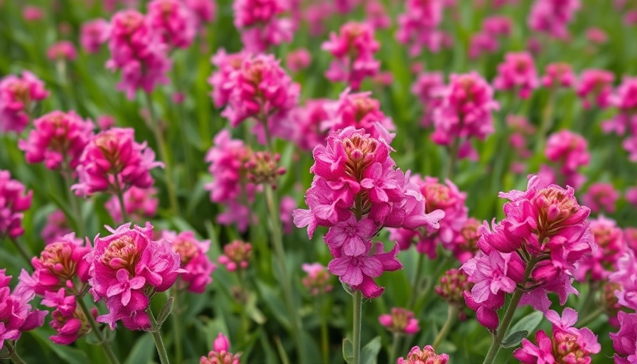 Pink mulla mulla flowers in full bloom amidst green foliage.