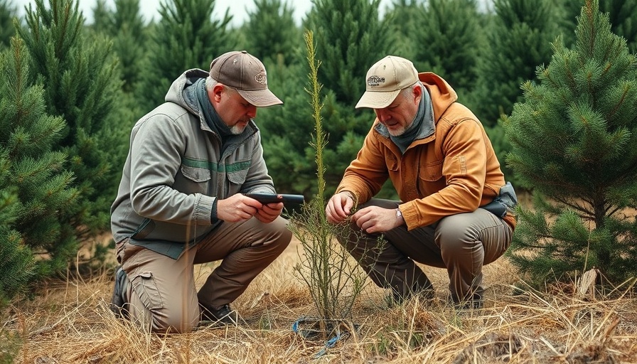 Two men evaluating young trees, Minnesota DNR Field to Forest Cost-Share Program