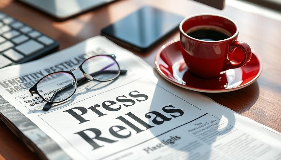 Press release newspaper with glasses and coffee on desk