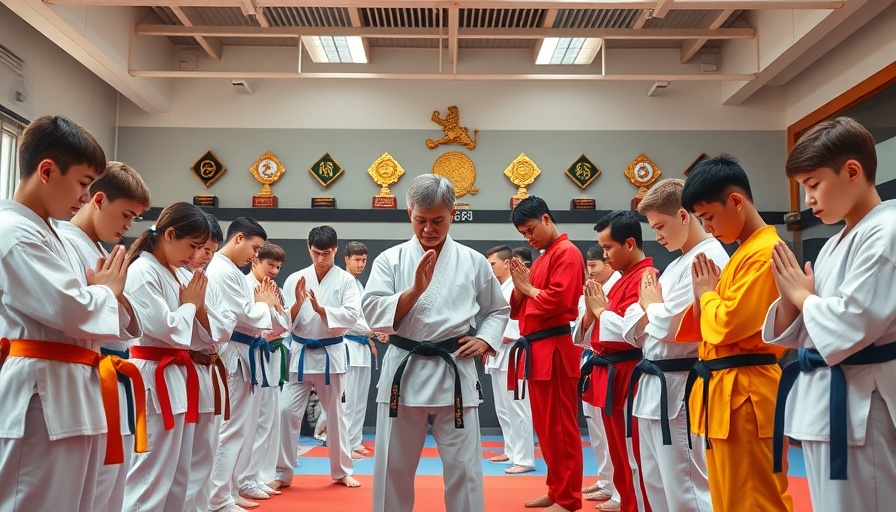 Martial arts class in Gurnee bowing in a dojo setting.