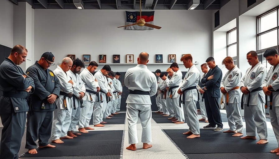 Martial arts class bowing in dojo, Gurnee, bright interior