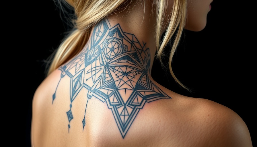 Wire-free bioresorbable dermal tattoo TENG on woman's neck, photorealistic.