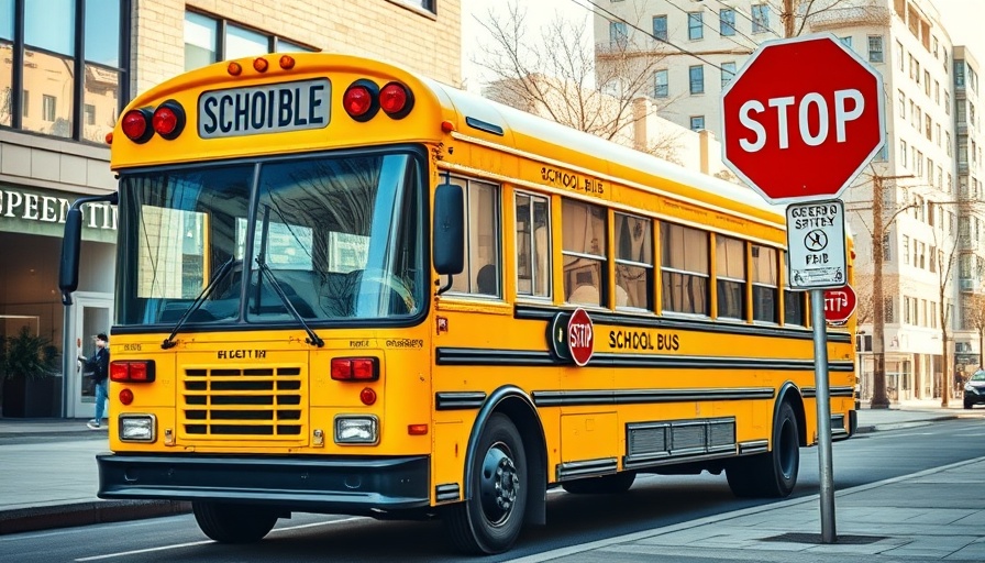 Bright yellow school bus stop sign, autism safety measures focus.