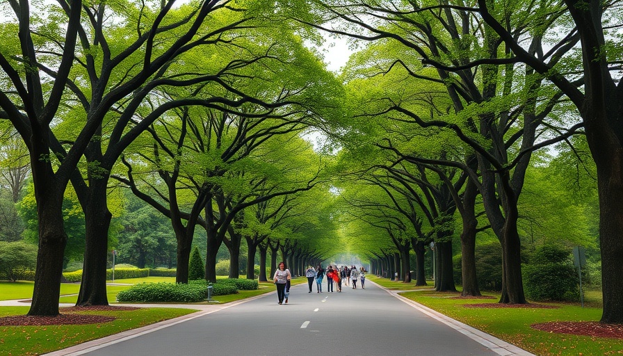 Pathway in park with trees and people, North Luzon tree planting initiatives.