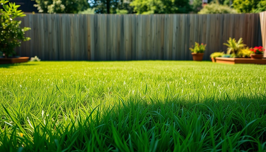 Vibrant lawn with wooden fence and garden beds