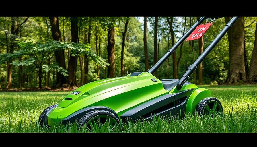 Electric lawn mower for sale on lush grass, Lawn Fertilization and Weed Control Services Muskegon.