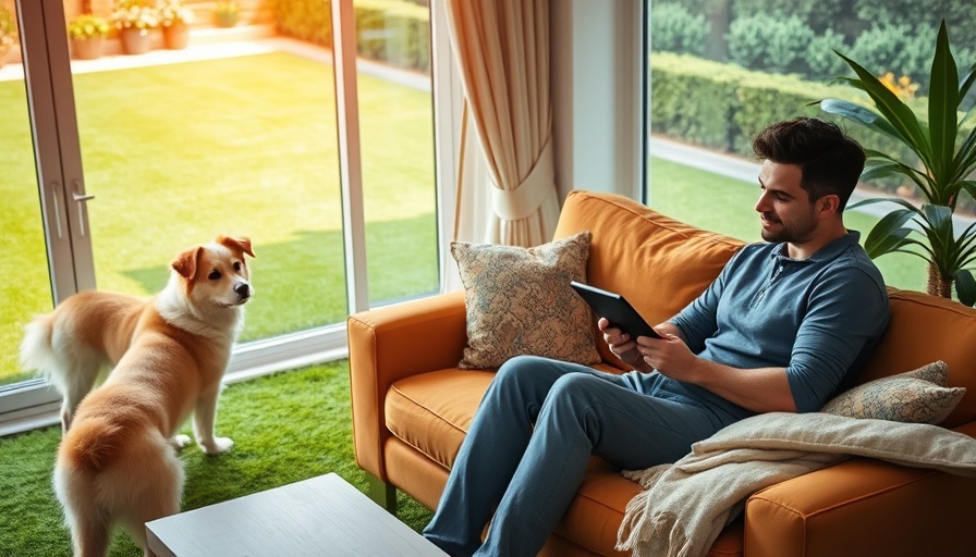 Lawn care services Shelby MI scene with a cozy living room and outdoor lush lawn.