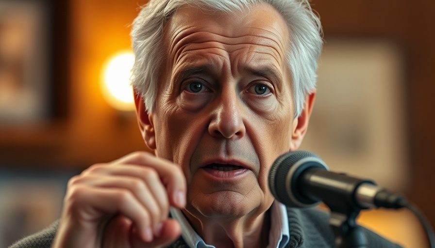 Elderly man speaking into microphone, identifying causes of autism.