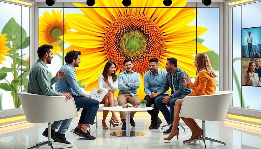 Engaging talk on retirement income planning tips in a studio with sunflower backdrop.