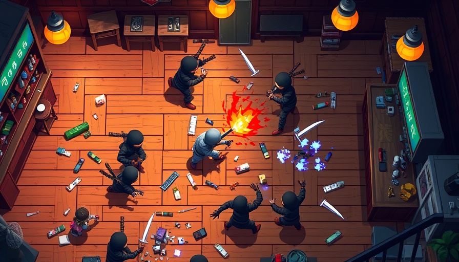 Karate Survivor PS5 review image showing pixelated bar fight with ninjas.