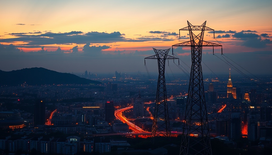Should You Buy Vistra While It's Below $210: Power lines with city backdrop at dusk