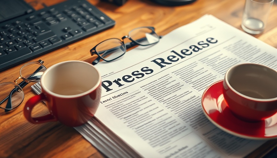Press release newspaper with coffee and glasses on a desk.