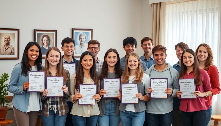 Group with awards indoors, celebrating achievements.