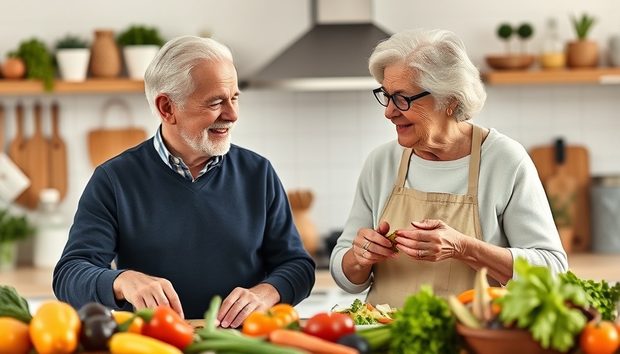 Elderly couple cooking together in bright kitchen for California Senior Nutrition Programs.