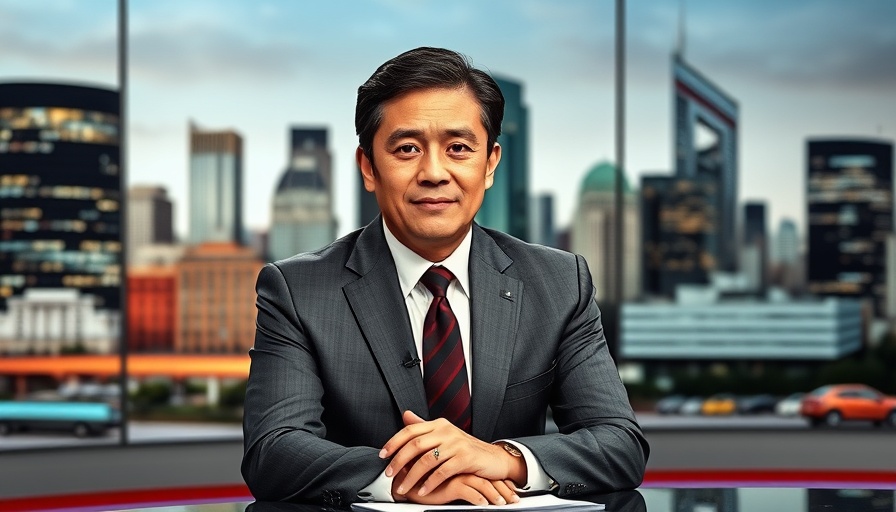 News anchor on live TV with city skyline background, pets and aging.