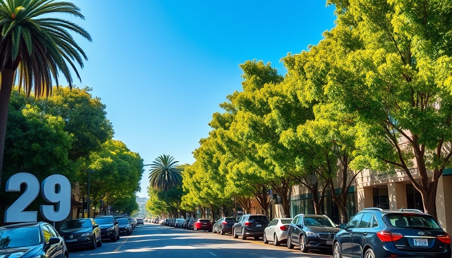 West Hollywood annual tree pruning along sunny street with green trees.