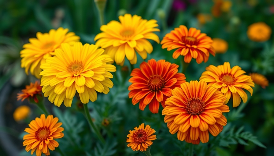 Vibrant mums and marigolds contrasting in a garden for mums vs marigolds.