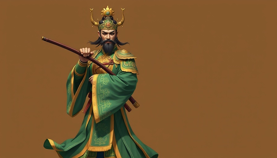 Traditional illustration of a warrior holding a Kwan Dao weapon.