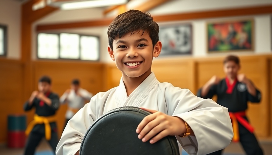 Young martial artist's breakthrough moment during training in a dojo.