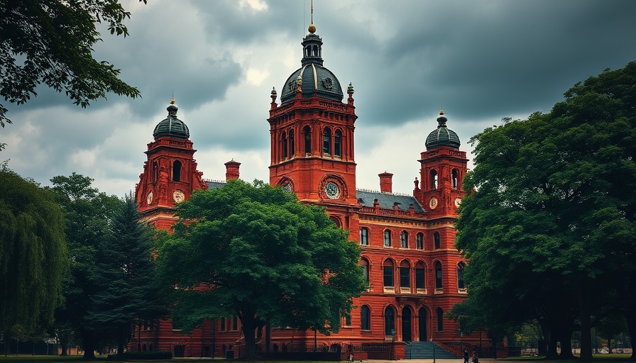 Majestic historic court building with lush greenery, Pocso case karate master conviction.