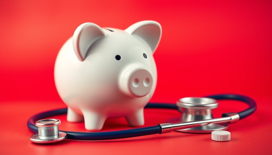 Minimalist piggy bank and stethoscope on red background suggesting Medicare ACOs savings